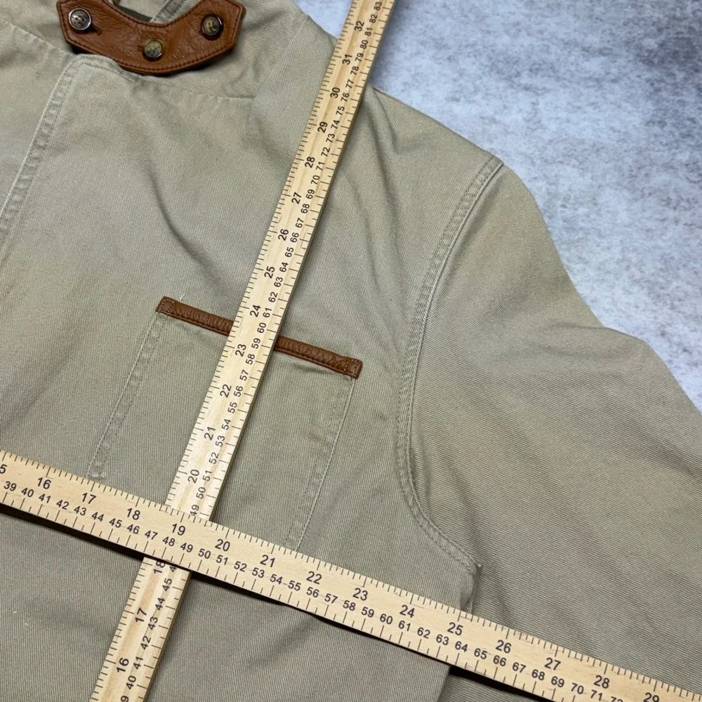 VTG Orvis Zambezi Twill Safari Field Jacket Mens 46L Tan Leather Elbow Patches